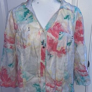 Pastel tie dye button up linen mid sleeve JM